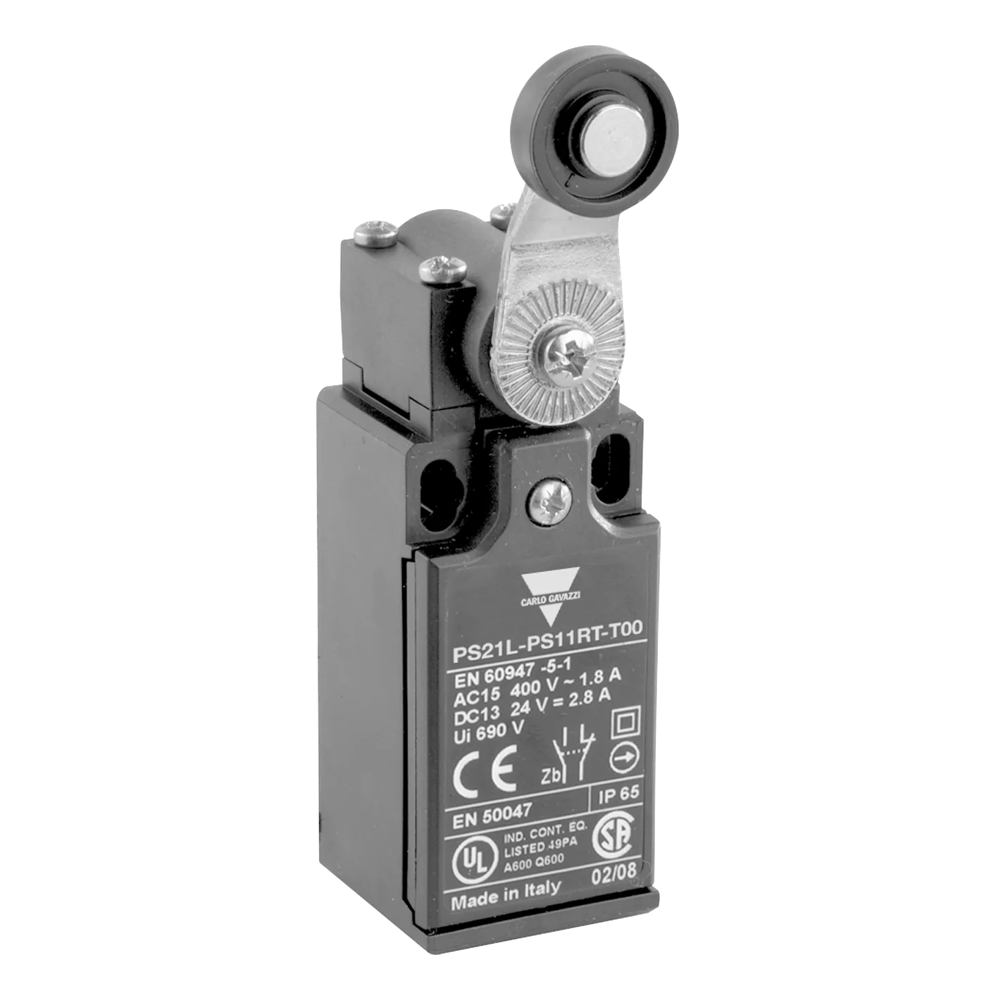 Limit switch PS21L, nylon roller lever, 1NO+1NC, M16 cable gland