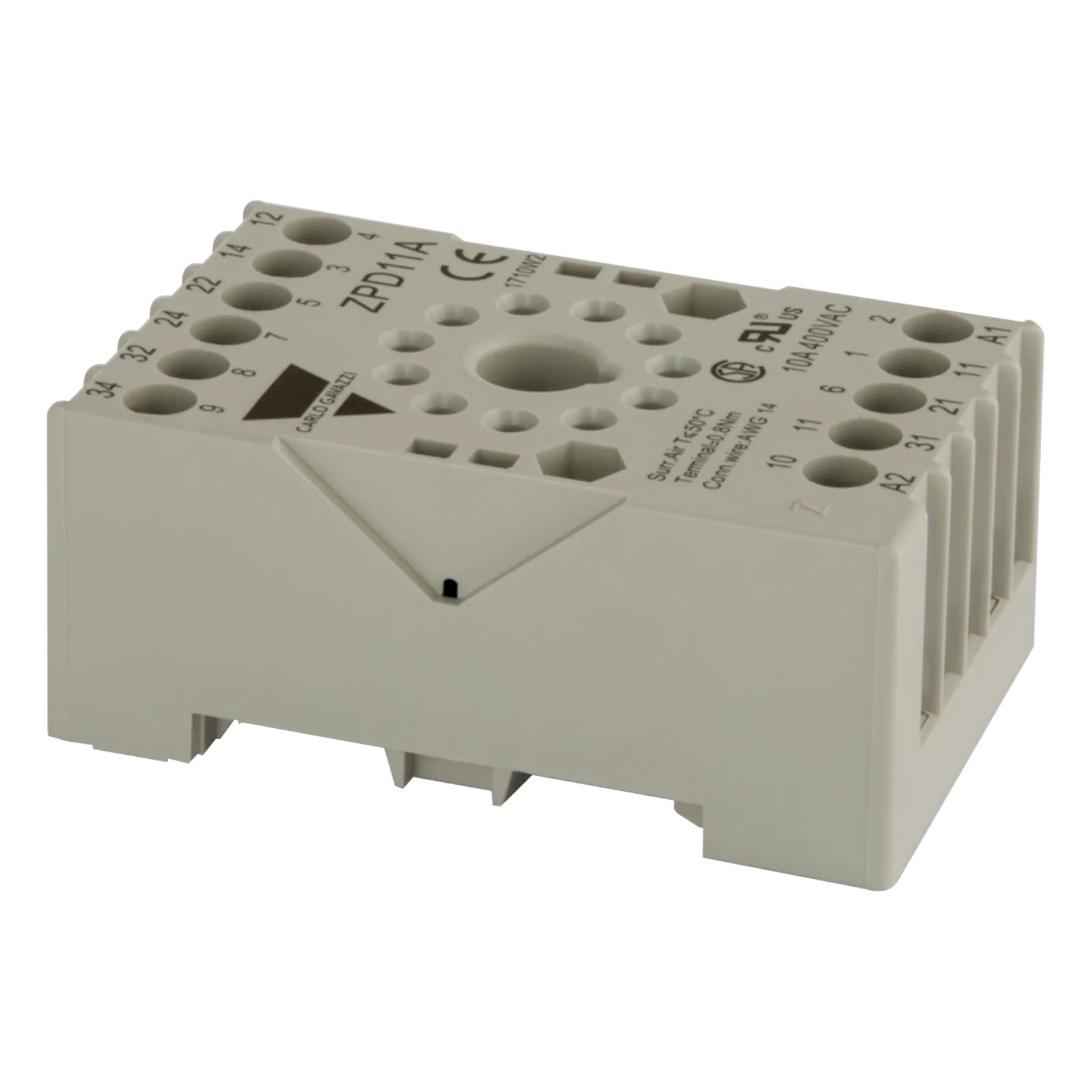 Relay socket ZPD11A for RCP relays, 11-pin, screw terminals, DIN rail