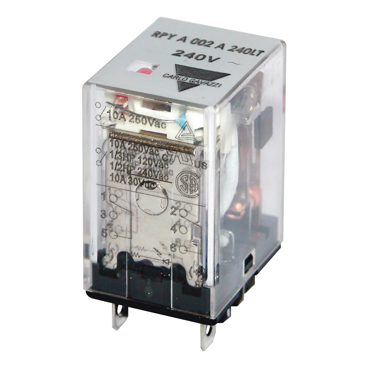 Industrial relay RPY, DPDT, 10 A, 24 VDC coil, 8-pin