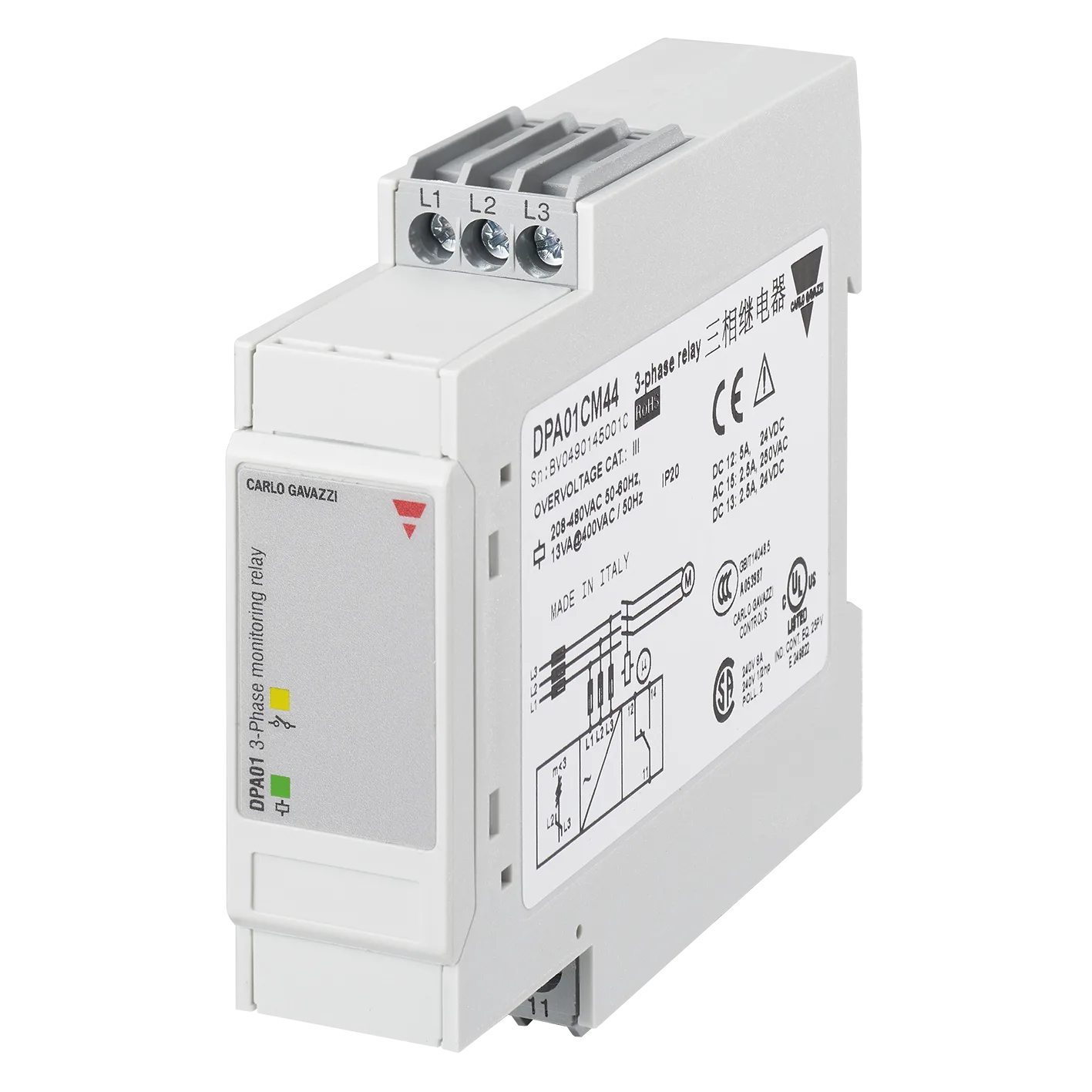 3-phase loss and sequence monitoring relay DPA01, 208-480 VAC, 22.5 mm