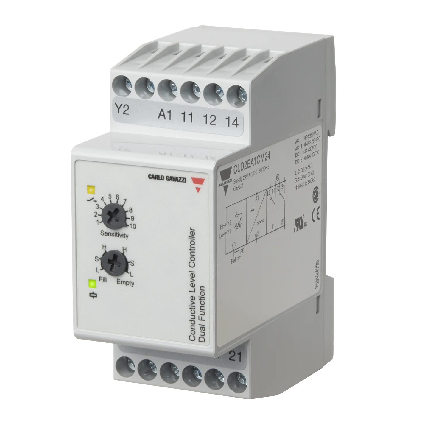 Conductive 2-point level controller CLD2, 24 VAC/DC, DIN rail