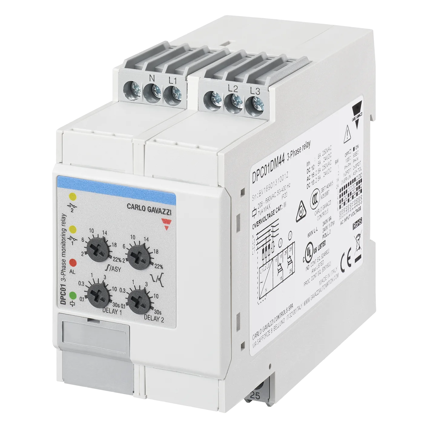 3-phase monitoring relay DPC01, asymmetry and over/undervoltage, 380-480 VAC