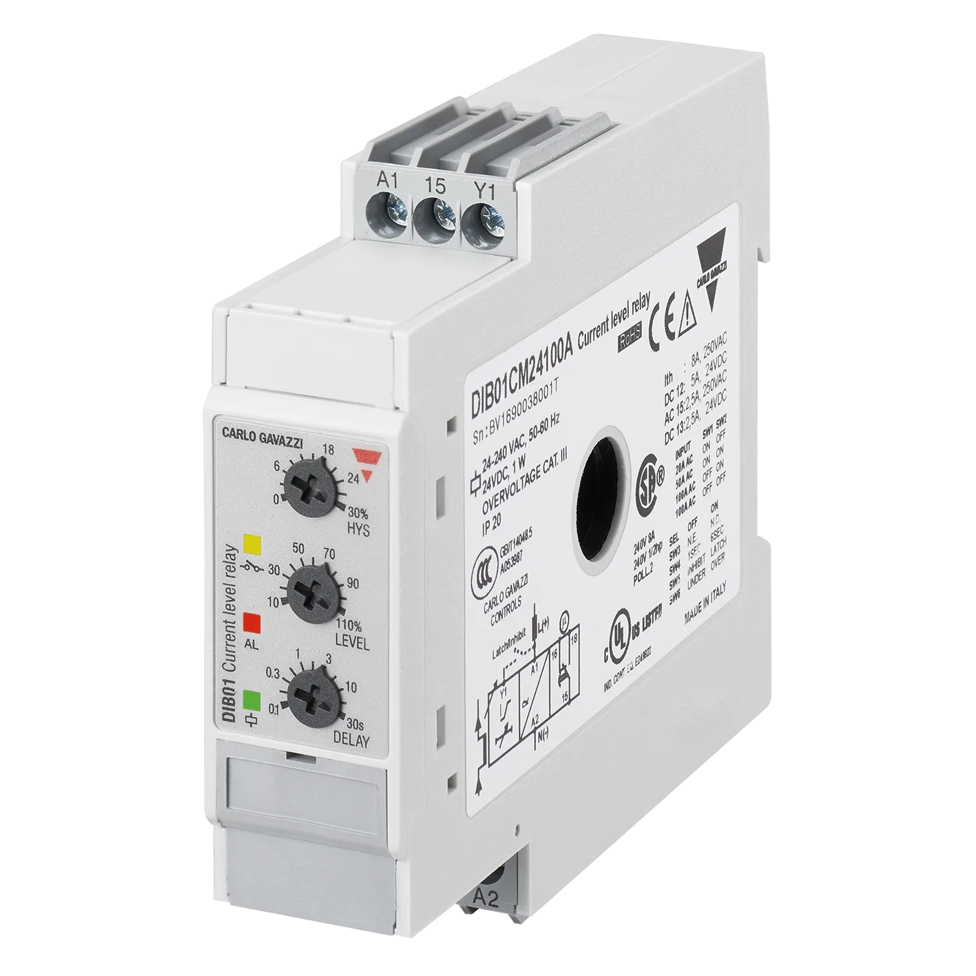1-phase AC current monitoring relay DIB01, 2-100 A, 24-240 VAC supply