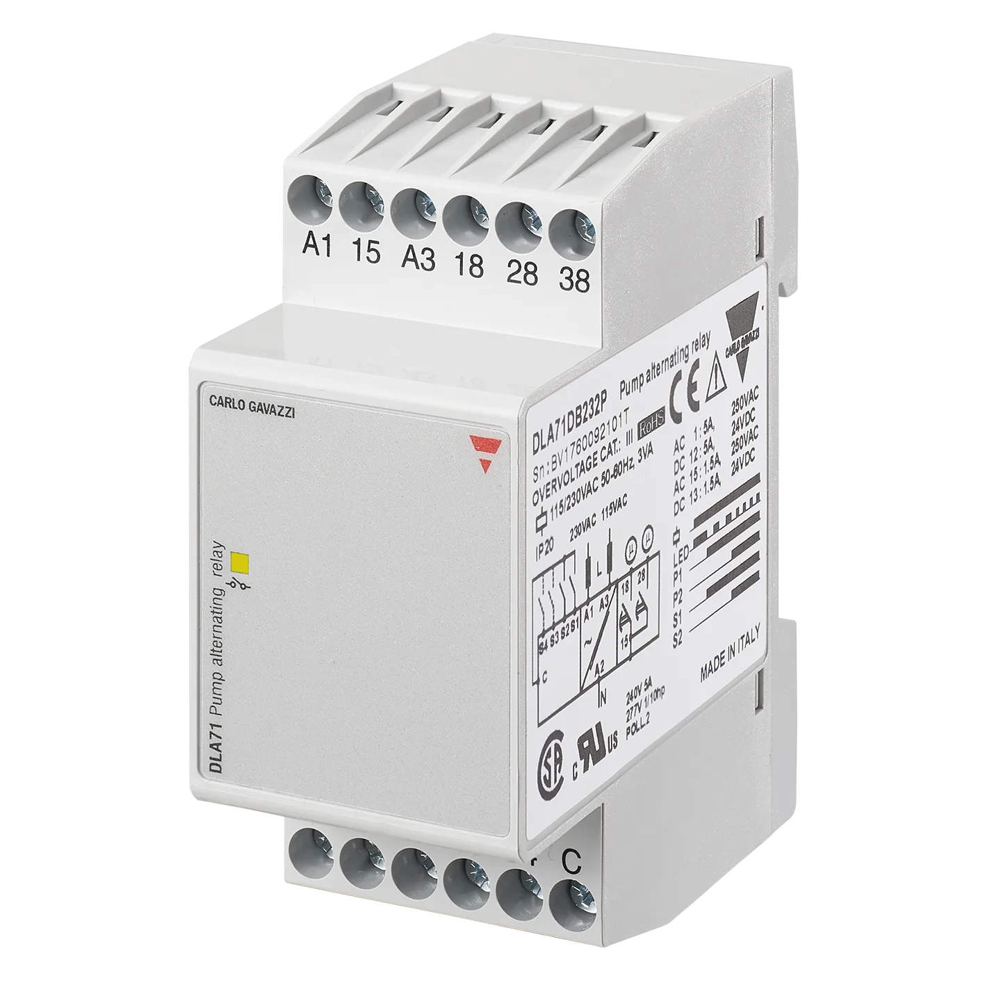 Pump alternating relay DLA71, 2 pumps, 115/230 VAC