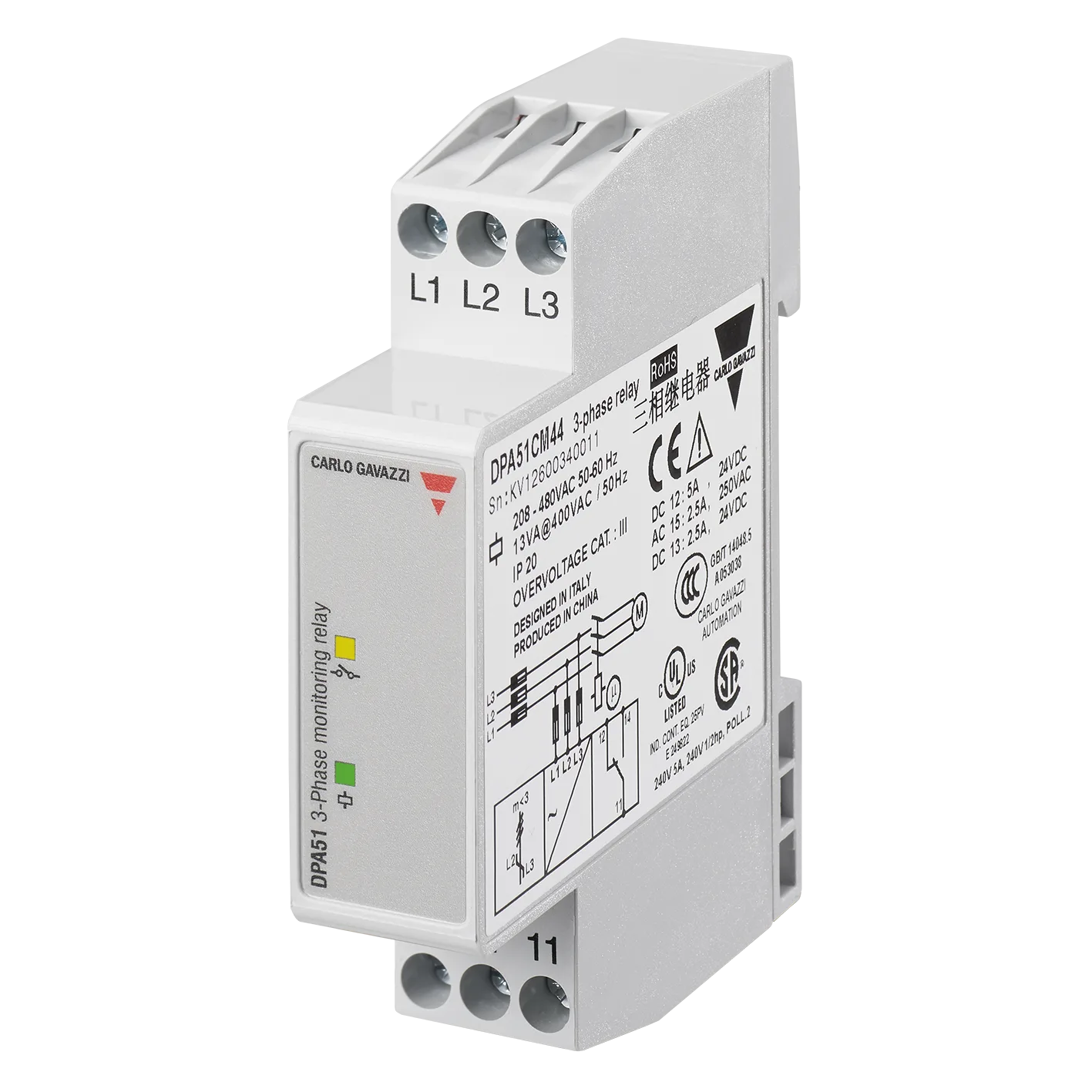 3-phase loss and sequence monitoring relay DPA51, 208-480 VAC