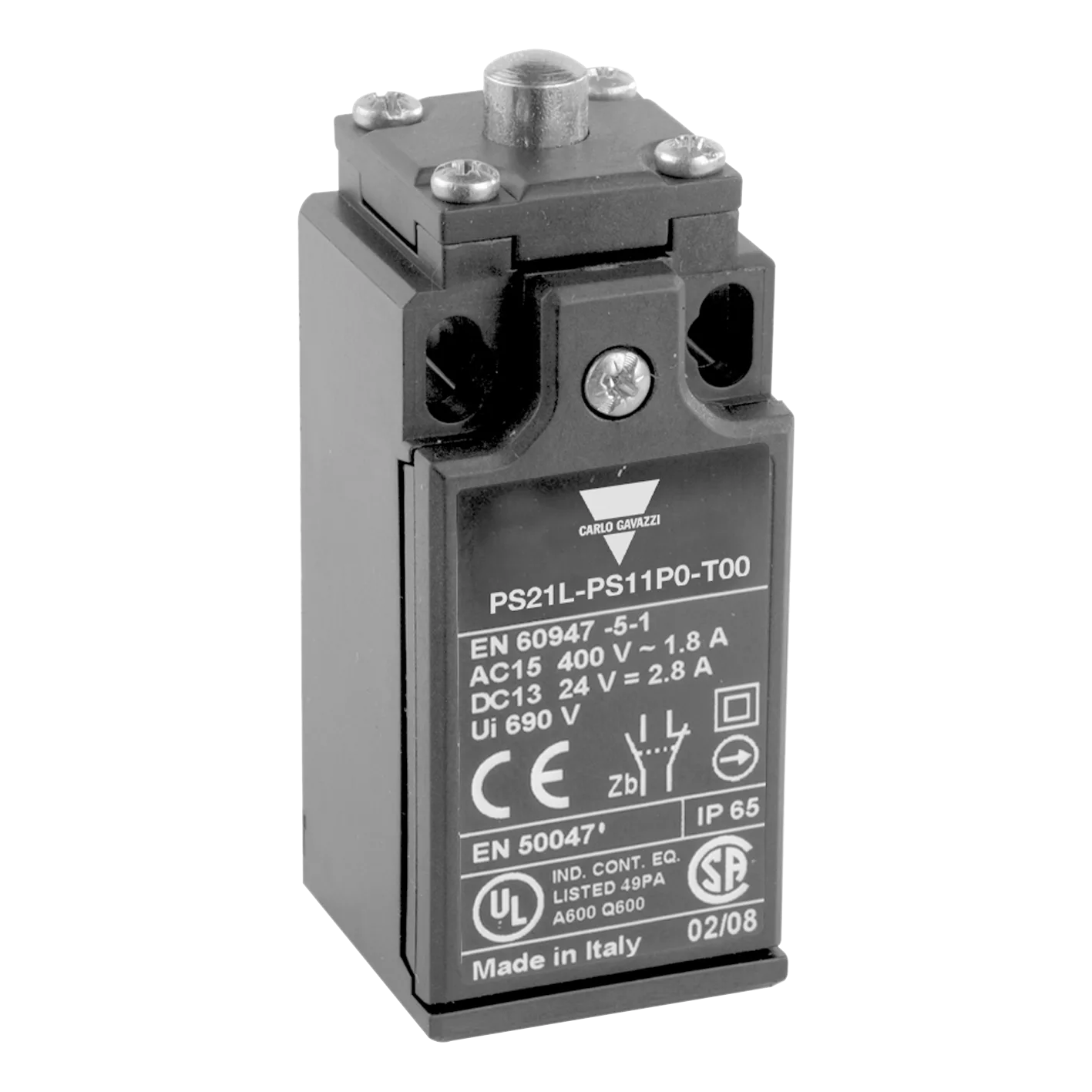 Limit switch PS21L, metal plunger, 1NO+1NC, M16 cable gland