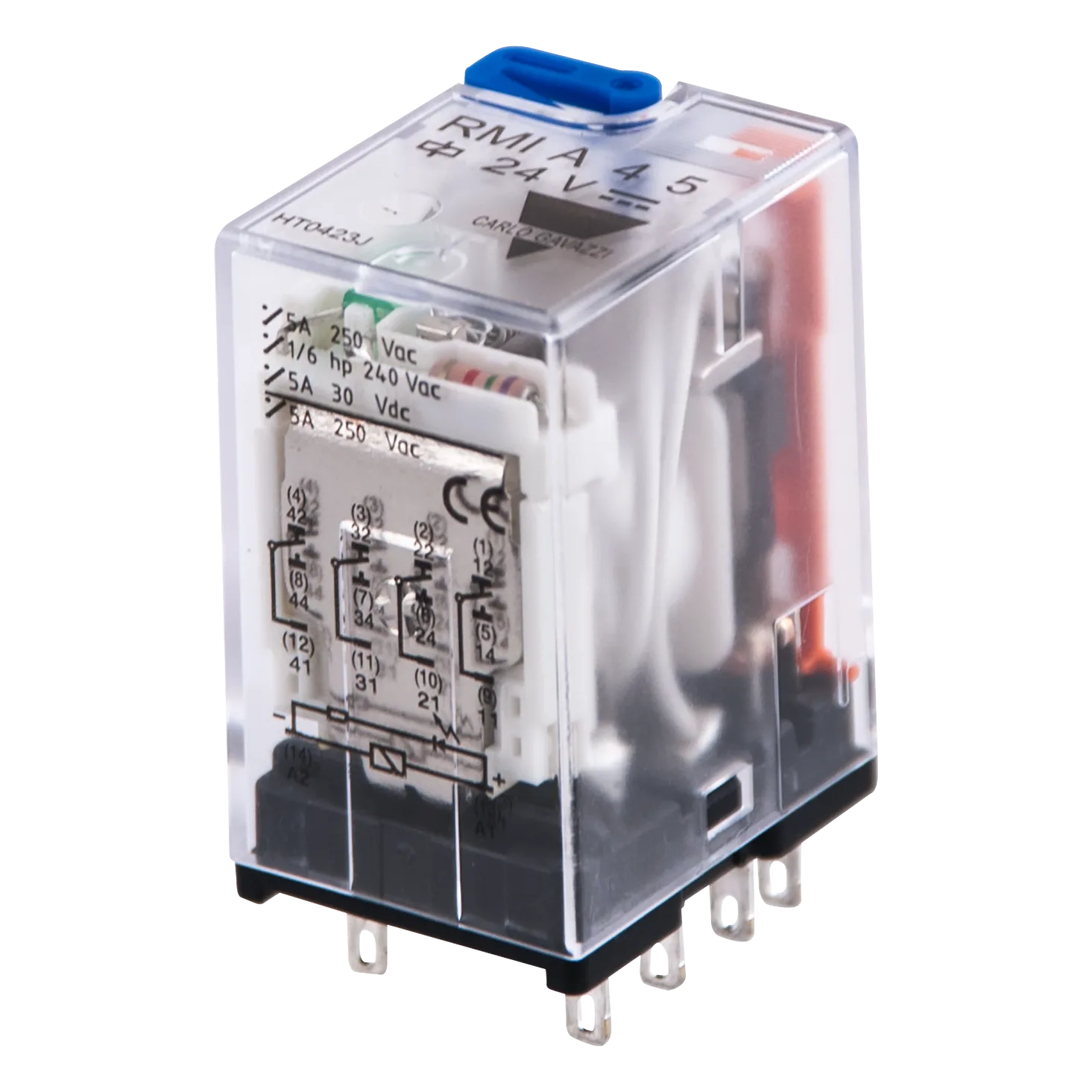 Industrial relay RMIA, 4PDT, 5 A, 24 VDC coil, LED