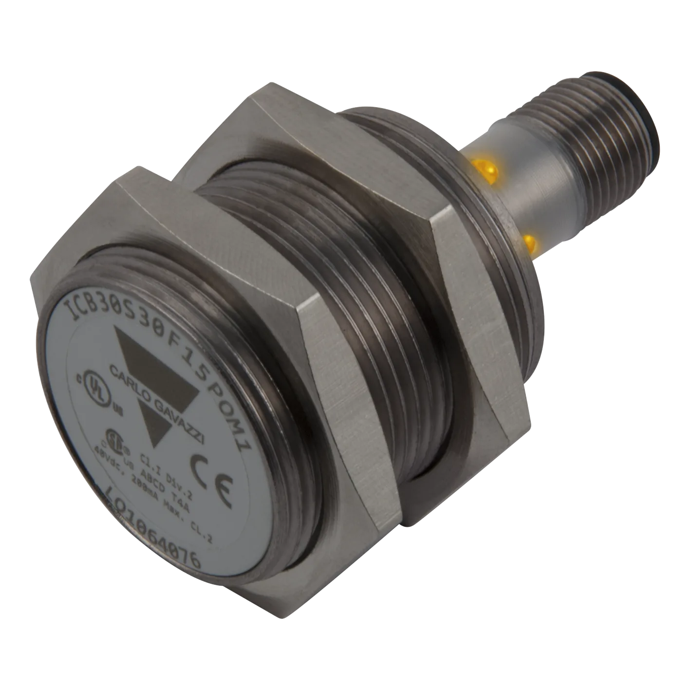Inductive proximity sensor M30, PNP NO, 15 mm flush, short body, M12 plug