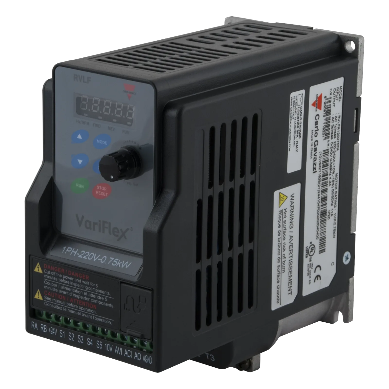 Frequency drive RVLF, 1-phase 200-240 VAC input, 0.75 kW, EMC filter