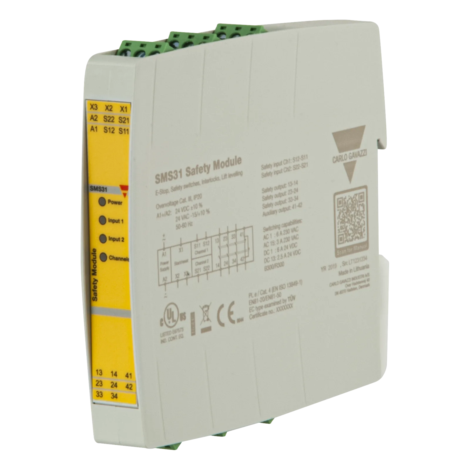 Safety relay module SMS31, 3NO + 1NC, PL e, 24 VAC/DC