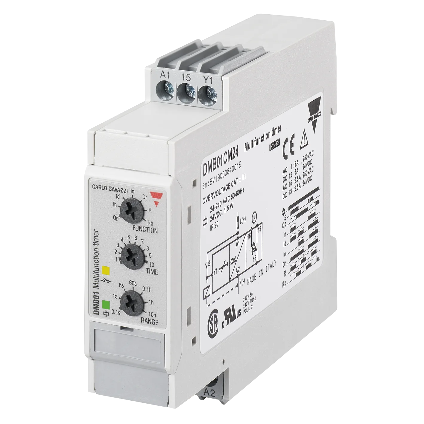 Multifunction timer DMB01, 0.1 s-100 h, 22.5 mm DIN rail