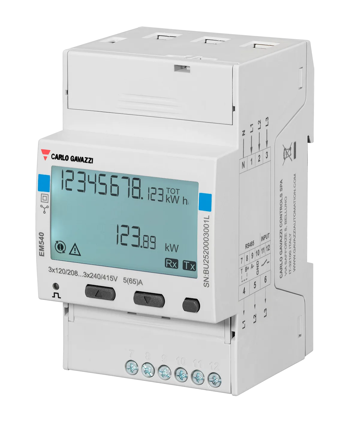 Three-phase energy meter EM540, 5(65) A direct, M-Bus