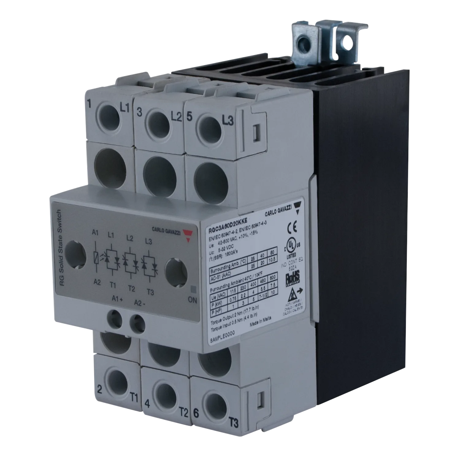 Solid state contactor RGC, 3-pole, 20 A, 42-660 VAC, DIN rail