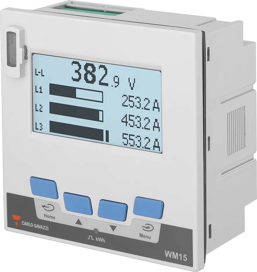Three-phase power analyzer WM15, 96x96 mm panel, CT input 5(6) A, Modbus RTU