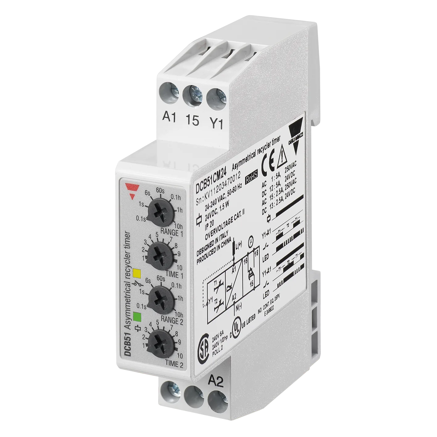 Asymmetrical recycler timer DCB51, 0.1 s-100 h, 17.5 mm DIN rail