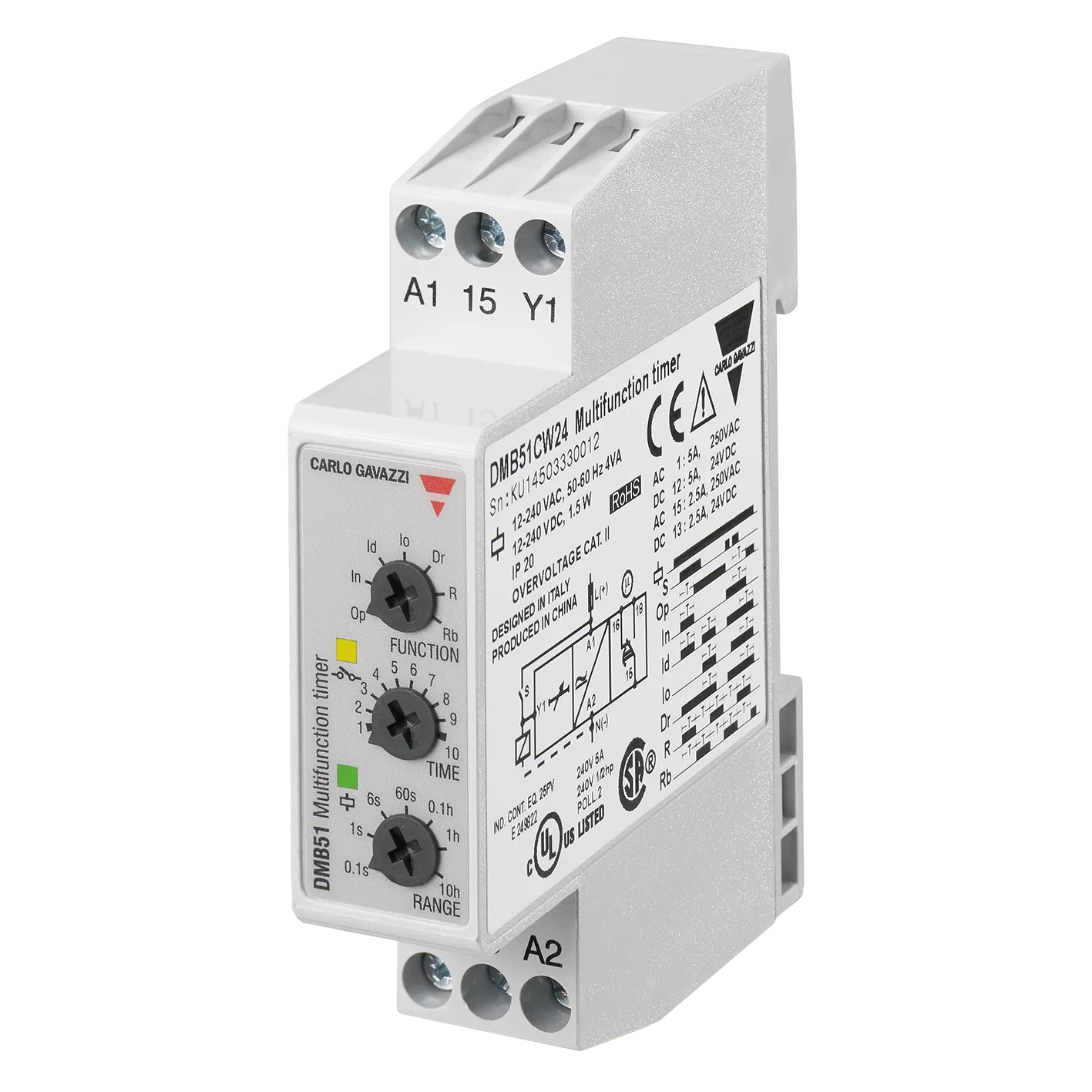 Multifunction timer DMB51, 0.1 s-100 h, 17.5 mm DIN rail