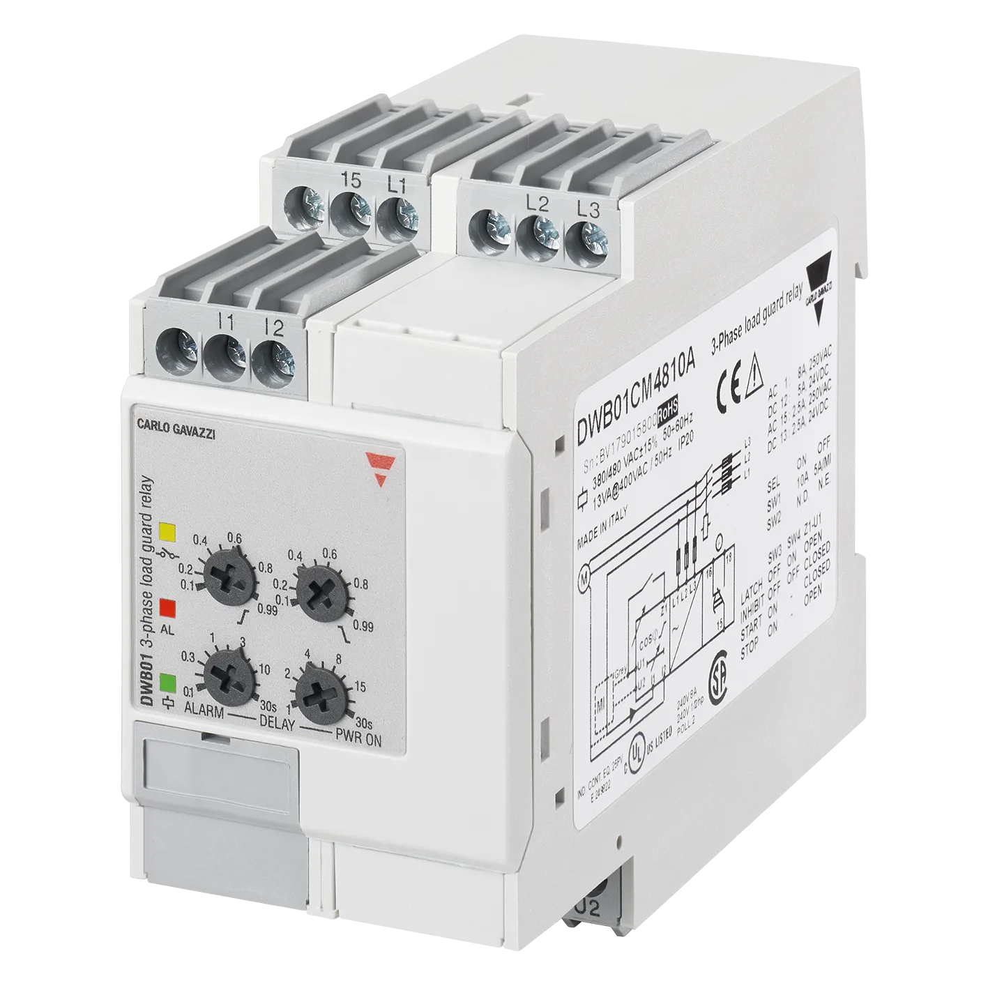 3-phase power factor monitoring relay DWB01, 380-480 VAC, up to 10 A