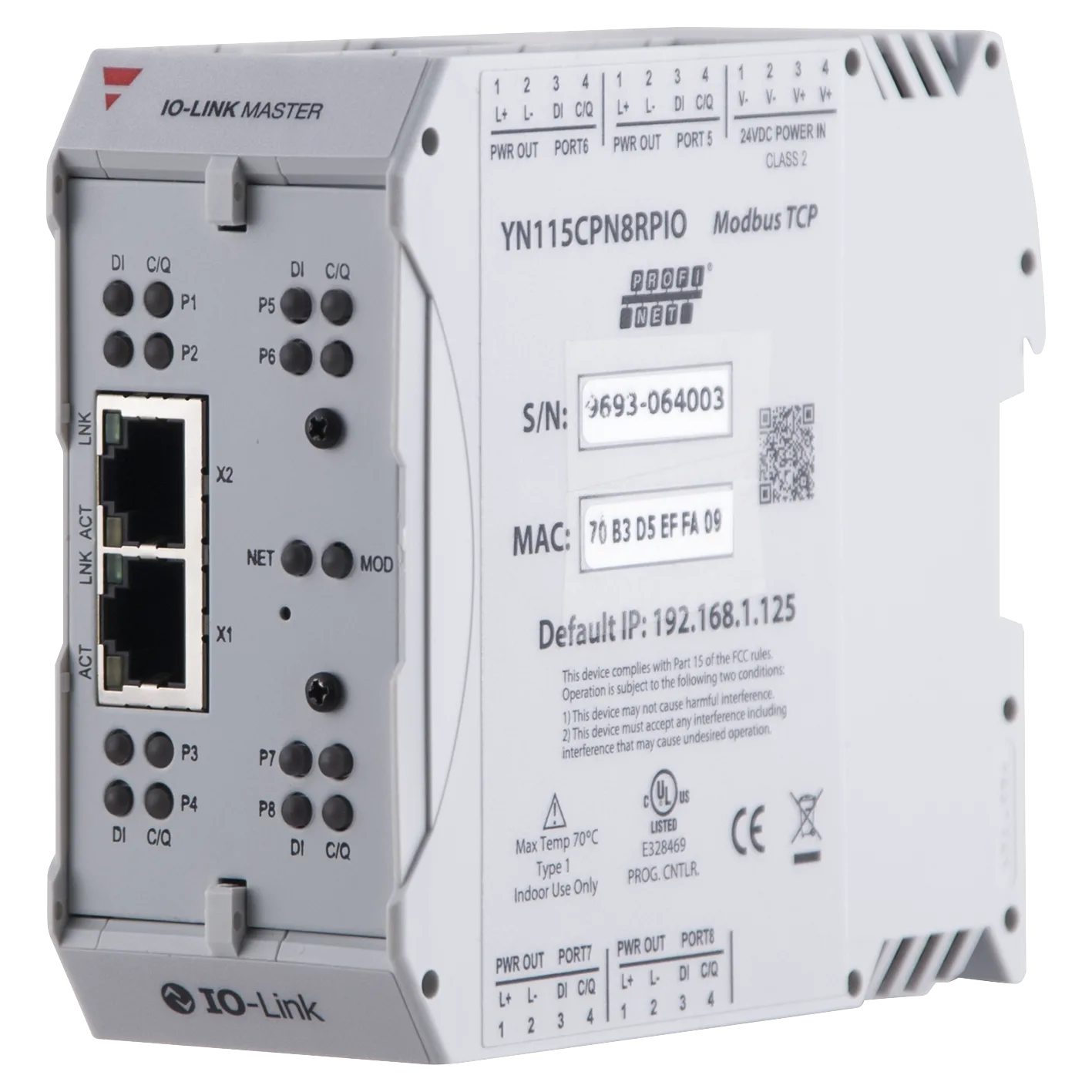 IO-Link master YN115, 8 ports, PROFINET IO, DIN rail