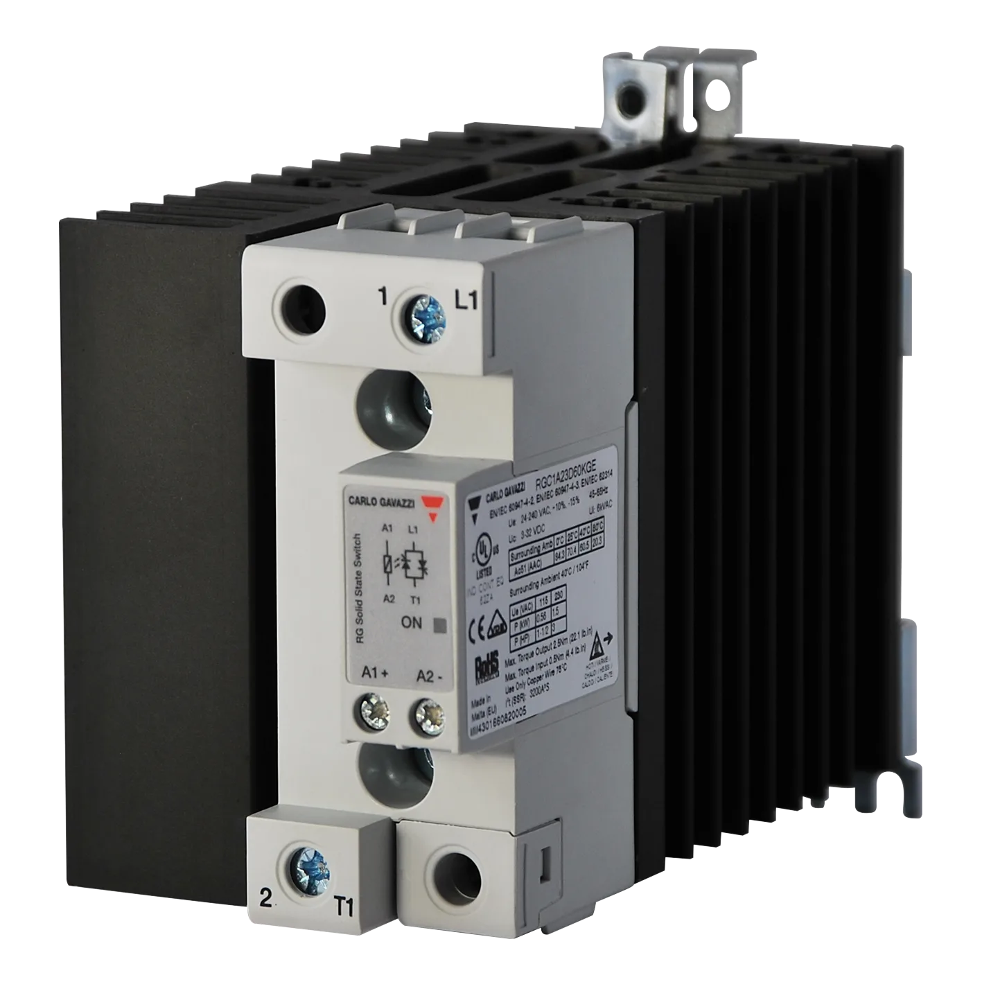 Solid state contactor RGC, 1-pole, 60 A, 42-660 VAC, box clamp, DIN rail